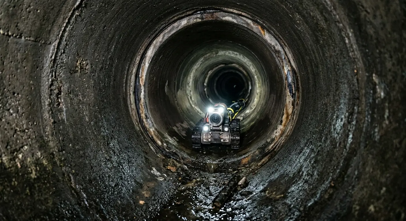 Robotic sewer camera inspecting pipe interior for Sewer Line Cleaning in Milltown