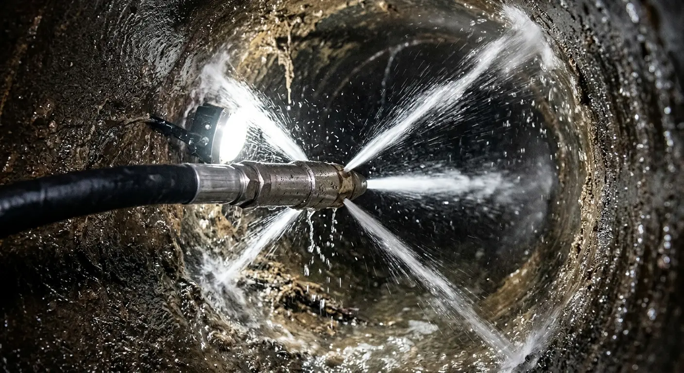 High-pressure hydro jetting nozzle cleaning sewer pipe for Sewer Line Relining in Milltown